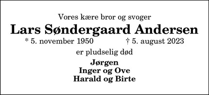 Dødsannoncen for Lars Søndergaard Andersen - Frøstrup