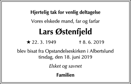 Dødsannoncen for Lars Østenfjeld - Albertslund