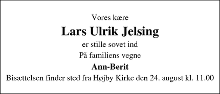Dødsannoncen for Lars Ulrik Jelsing - Odense S