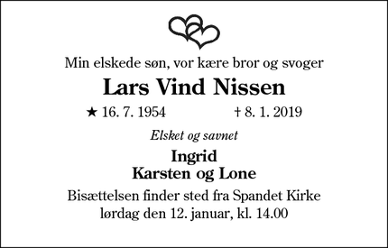 Dødsannoncen for Lars Vind Nissen - Ribe