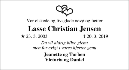 Dødsannoncen for Lasse Christian Jensen - Korning