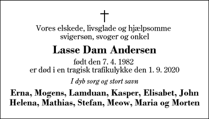 Dødsannoncen for Lasse Dam Andersen - Skjald