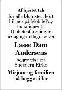 Taksigelsen for Lasse Dam
Andersens - Spjald