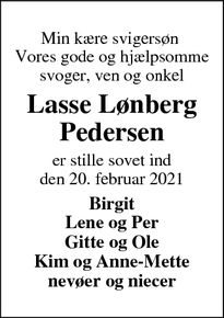 Dødsannoncen for Lasse Lønberg Pedersen - Gudme