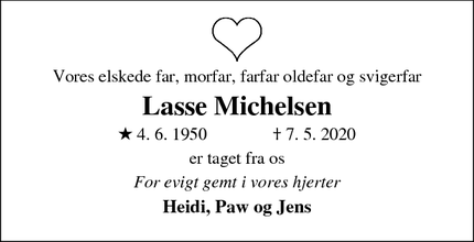 Dødsannoncen for Lasse Michelsen - Fårevejle 