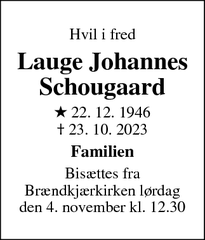 Dødsannoncen for Lauge Johannes Schougaard - Kolding