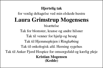 Taksigelsen for Laura Grimstrup Mogensens - Ringkøbing
