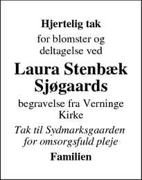 Taksigelsen for Laura Stenbæk Sjøgaards - Verninge