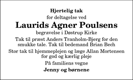Taksigelsen for Laurids Agner Poulsens - Klejtrup