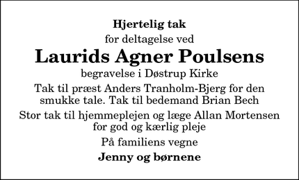Taksigelsen for Laurids Agner Poulsens - Klejtrup