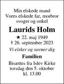 Dødsannoncen for Laurids Holm - Rødovre