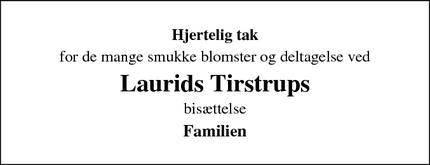 Taksigelsen for Laurids Tirstrups - Varde