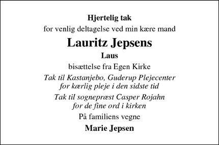 Taksigelsen for Lauritz Jepsen - Guderup
