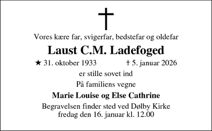 Dødsannoncen for Laust C.M. Ladefoged - Holstebro