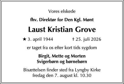 Dødsannoncen for Laust Kristian Grove - Lyngby
