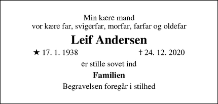 Dødsannoncen for Leif Andersen - Roskilde