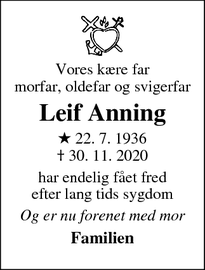 Dødsannoncen for Leif Anning - Albertslund