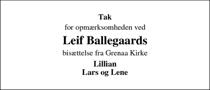 Taksigelsen for Leif Ballegaards - Grenaa