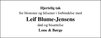 Taksigelsen for Leif Blume-Jensens - Sorø