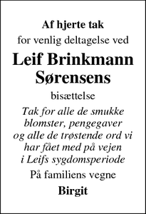 Taksigelsen for Leif Brinkmann Sørensens - Aars 