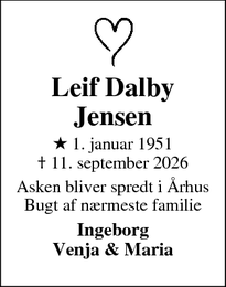 Dødsannoncen for Leif Dalby Jensen - Malling