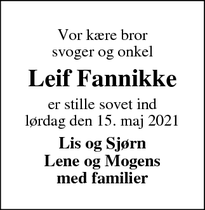 Dødsannoncen for Leif Fannikke - Rønne