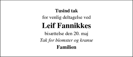 Taksigelsen for Leif Fannikkes - Rønne