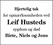 Taksigelsen for Leif Husteds - Nordby