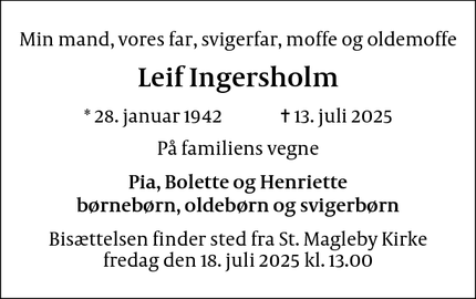 Dødsannoncen for Leif Ingersholm - Dragør