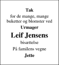 Taksigelsen for Leif Jensens - Fårevejle