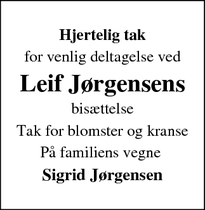 Taksigelsen for Leif Jørgensens - Vig