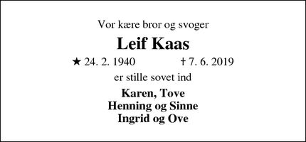 Dødsannoncen for Leif Kaas - Randers