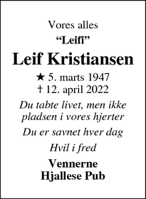 Dødsannoncen for Leif Kristiansen - Odense