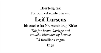 Taksigelsen for Leif Larsen - Nr. Asmindrup