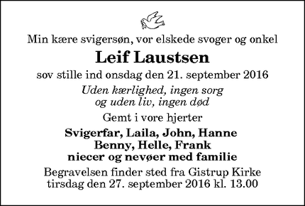 Dødsannoncen for Leif Laustsen - Aalborg