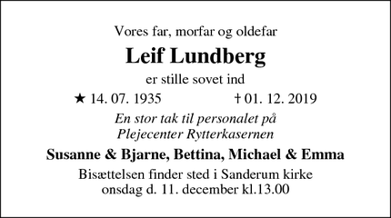 Dødsannoncen for Leif Lundberg - Odense 