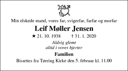 Dødsannoncen for Leif Møller Jensen - Tørring