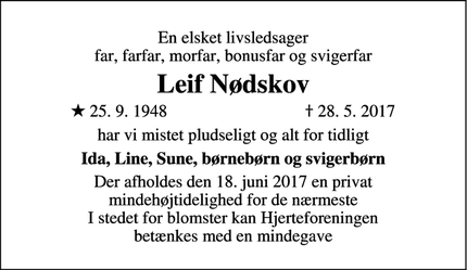 Dødsannoncen for Leif Nødskov - Farum