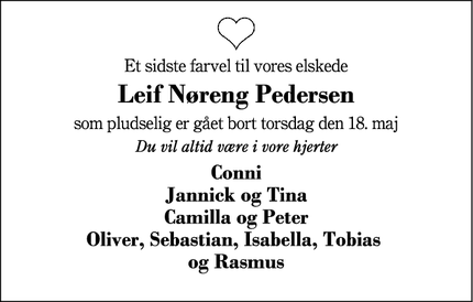 Dødsannoncen for Leif Nøreng Pedersen - Ørnhøj