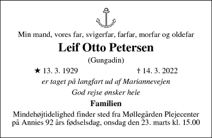 Dødsannoncen for Leif Otto Petersen - Søborg