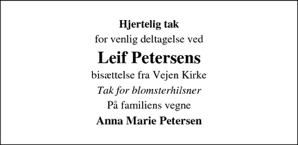 Taksigelsen for Leif Petersen - Vejen