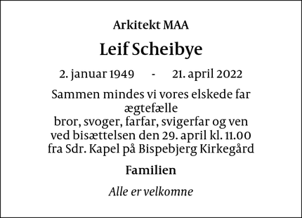 Dødsannoncen for Leif Scheibye - Kbh