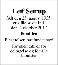Dødsannoncen for Leif Seirup  - Greve