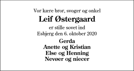 Dødsannoncen for Leif Østergaard - Esbjerg 