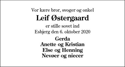 Dødsannoncen for Leif Østergaard - Esbjerg 