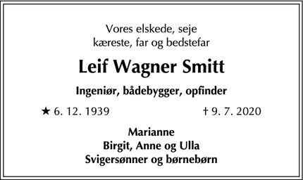 Dødsannoncen for Leif Wagner Smitt - Kongens Lyngby