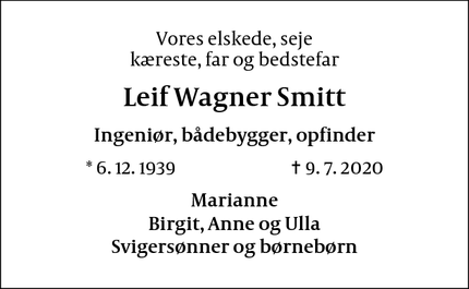 Dødsannoncen for Leif Wagner Smitt - Kongens Lyngby