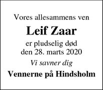Dødsannoncen for Leif Zaar - Munkebo