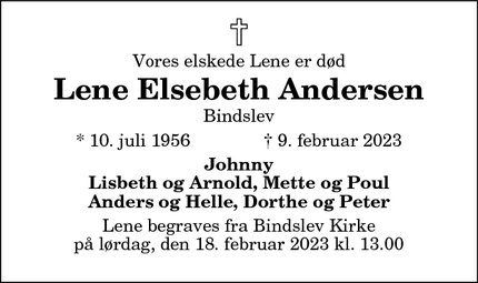 Dødsannoncen for Lene Elsebeth Andersen - Hjørring