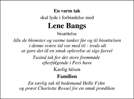 Taksigelsen for Lene Bangs - Bramming